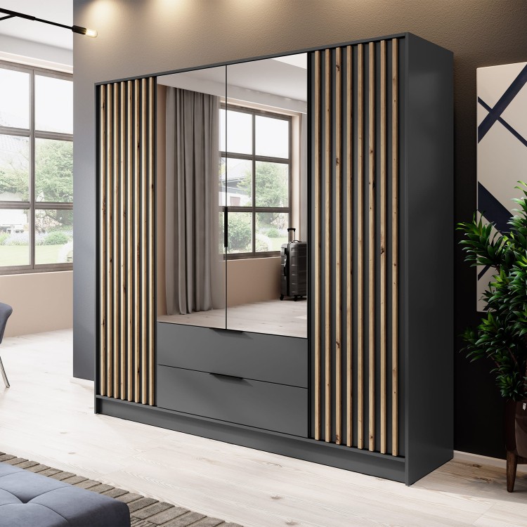 szafa ELY 4D artisan/grafit z lustrem we wnętrzu mieszkania