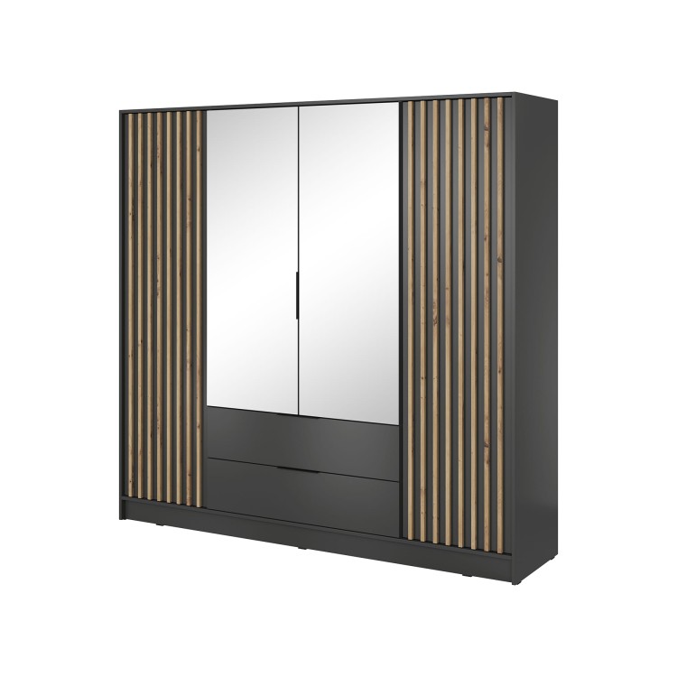 szafa ELY 4D artisan/grafit z lustrem na białym tle