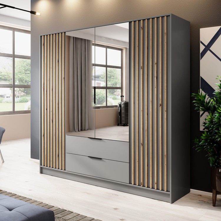 szafa ELY 4D artisan/szary z lustrem we wnętrzu mieszkania