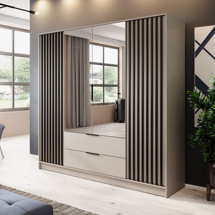 szafa ELY 4D kaszmir/czarny z lustrem we wnętrzu mieszkania