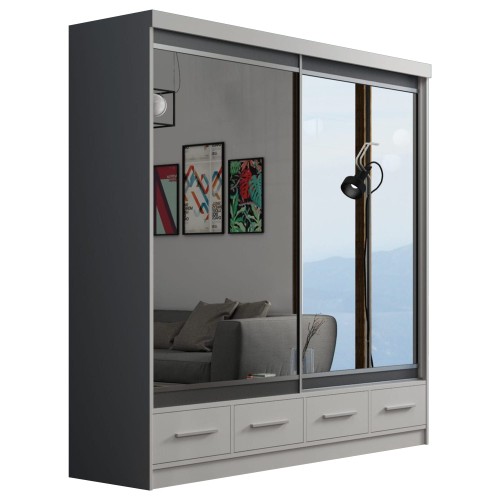 Pojemna szafa przesuwna z lustrem i szufladami Marlo 200 cm na białym tle.jpg