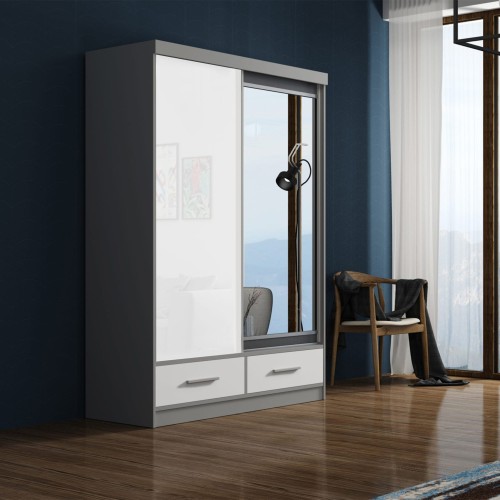 Szafa przesuwna z lustrem i szufladami LENA 150 cm aranżacja.jpg