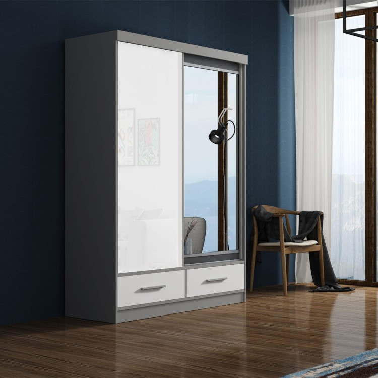 Szafa przesuwna z lustrem i szufladami LENA 150 cm aranżacja.jpg