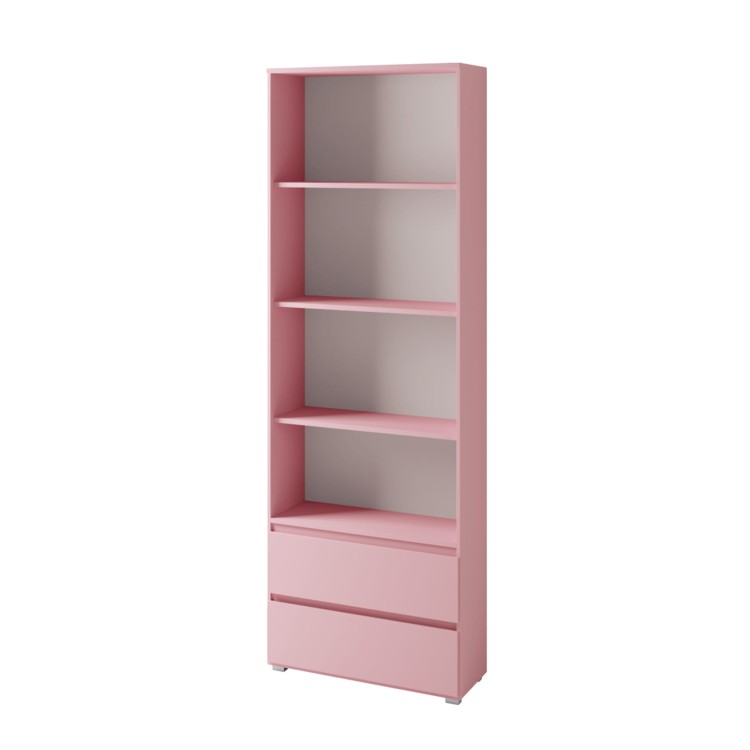 Różowy regał COSMO 90 cm z półkami i dwiema szufladami, nowoczesny design, idealny do pokoju dziecięcego lub młodzieżowego.jpg