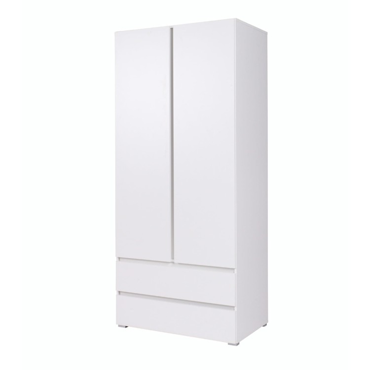 Biała szafa dwudrzwiowa OSMO 92 cm z dwoma pojemnymi szufladami, w nowoczesnym, minimalistycznym stylu.jpg