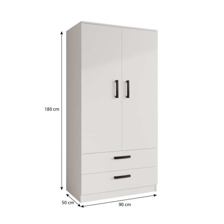 Wymiary szafy REND 2 – wysokość 180 cm, szerokość 90 cm, głębokość 50 cm.