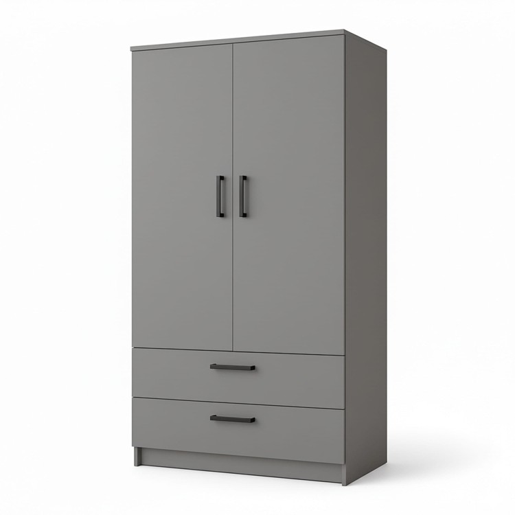Szafa REND 2 szary graphite grey – dwudrzwiowa szafa z czarnymi uchwytami, 90 cm szerokości.