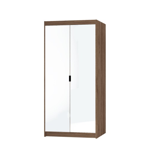 Zdjęcie produktowe: szafa przesuwna w dekorze dąb lefkas, dwa fronty lustrzane, czarny uchwyt, minimalistyczna bryła.