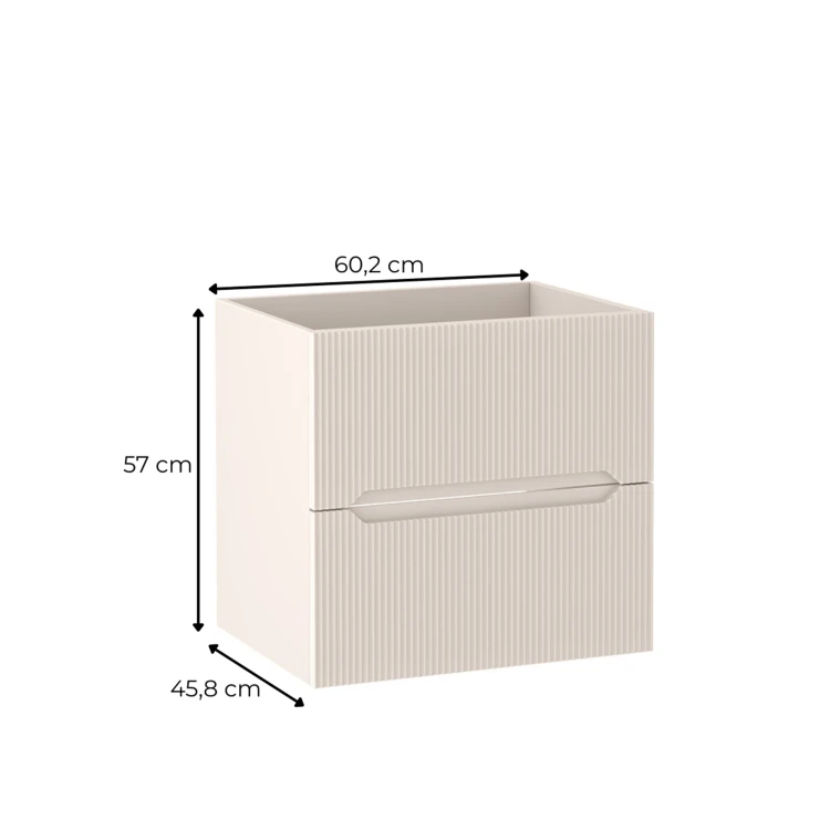 Wymiary szafki pod umywalkę NOVE 60 cm – szerokość 60,2 cm, wysokość 57 cm, głębokość 45,8 cm