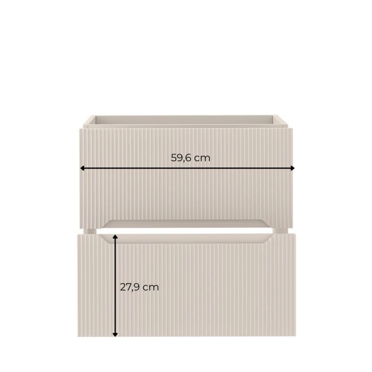 Wymiary frontu szafki NOVE 60 cm – szerokość 59,6 cm i wysokość szuflady 27,9 cm