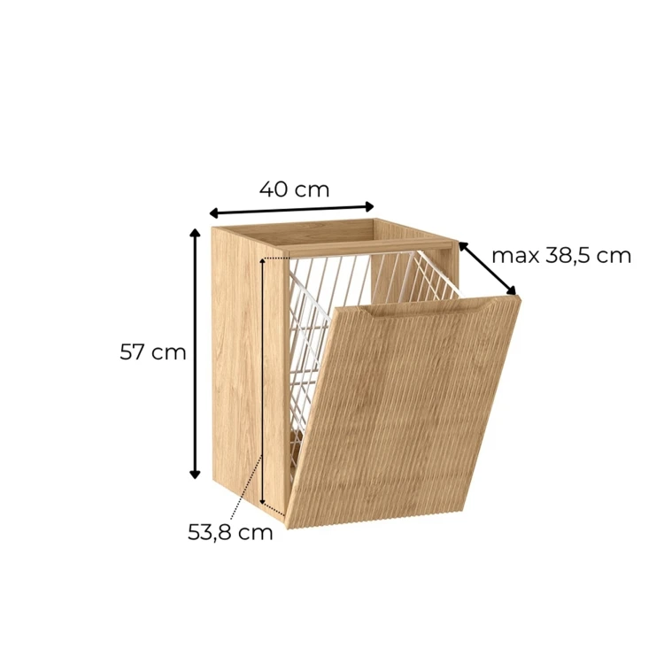 Wymiary szafki NOVE 40 cm z koszem na pranie – wysokość 57 cm, szerokość 40 cm i głębokość 53,8 cm