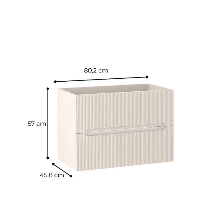 Wymiary szafki pod umywalkę NOVE 80 cm – szerokość 80,2 cm, wysokość 57 cm, głębokość 45,8 cm