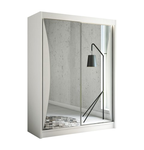 Szafa przesuwna z zaokrąglonym lustrem Town 150 cm w kolorze białym na białym tle.jpg