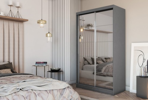 Szafa przesuwna z lustrem i szprosami FLORA 120 w kolorze grafitowym aranżacja.jpg