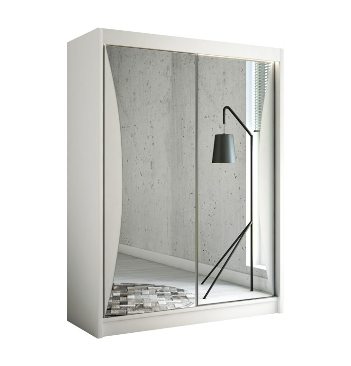 Szafa z zaokrąglonym lustrem Town 200 cm w kolorze białym na białym tle.jpg