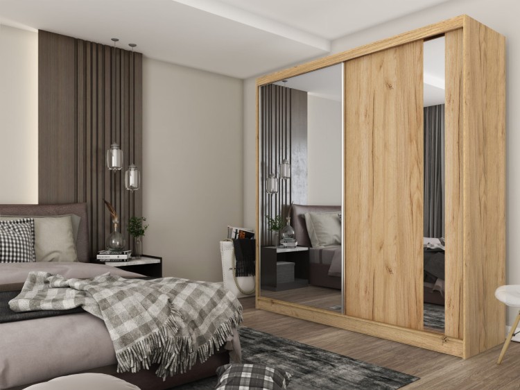 Szafa przesuwna z lustrem GAJA 200 w kolorze dąb artisan aranżacja.jpg