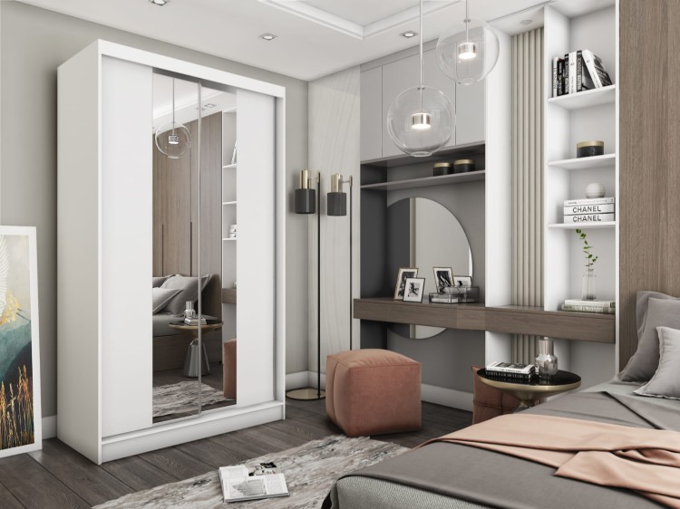 Szafa przesuwna z lustrem LIZA 120 w kolorze białym aranżacja.jpg