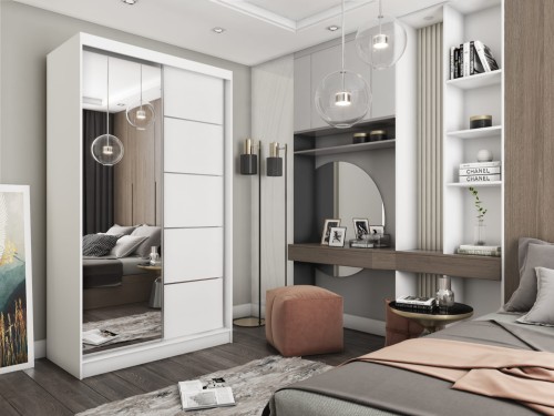 Szafa przesuwna z lustrem i szprosami MARINA 120 w kolorze białym aranżacja.jpg