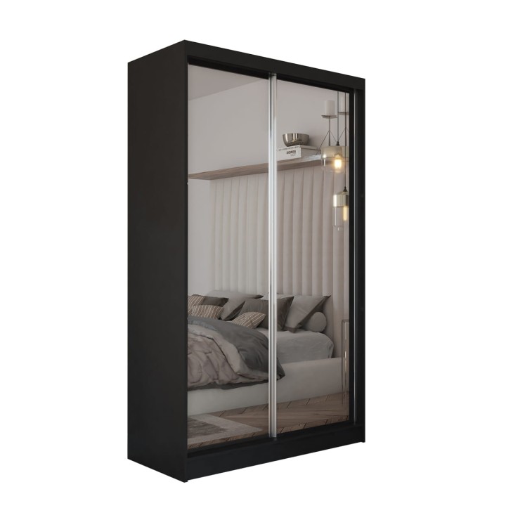 Szafa przesuwna z lustrem DERRO 150 w kolorze czarny mat na białym tle.jpg
