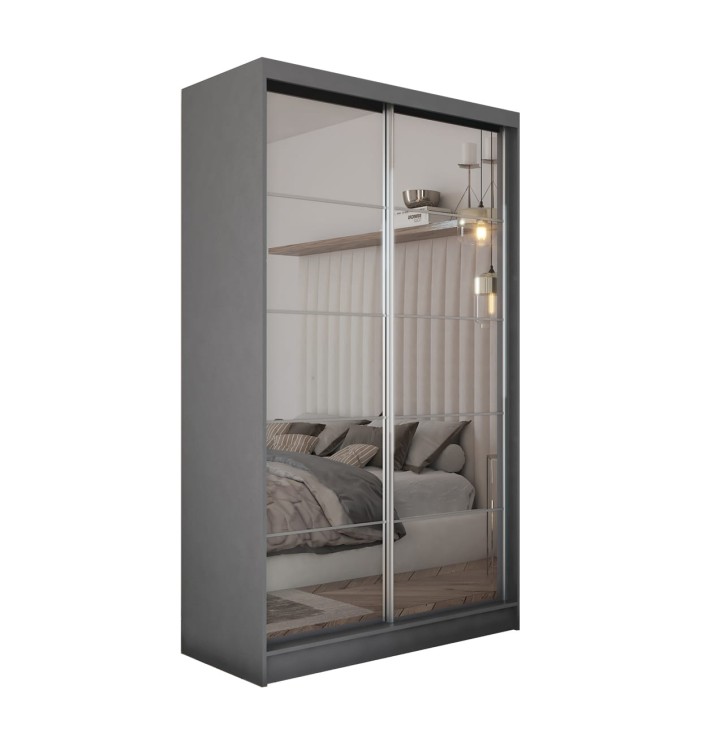 Szafa przesuwna z lustrem i szprosami FLORA 120 w kolorze grafitowym na białym tle.jpg