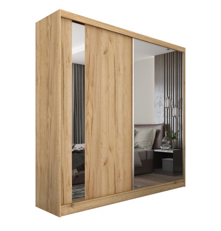 Szafa przesuwna z lustrem GAJA 2OO w kolorze dąb artisan na białym tle