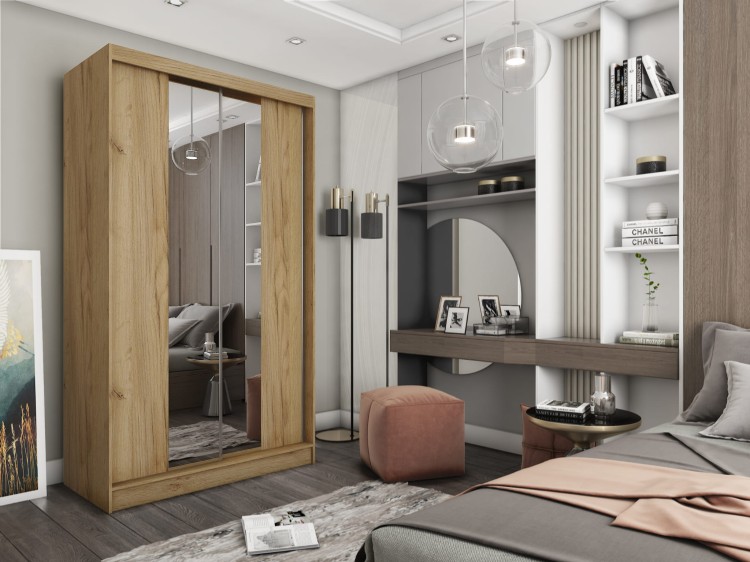 Szafa z lustrem LIZA 150 w ciepłym dębie artisan aranżacja.jpg