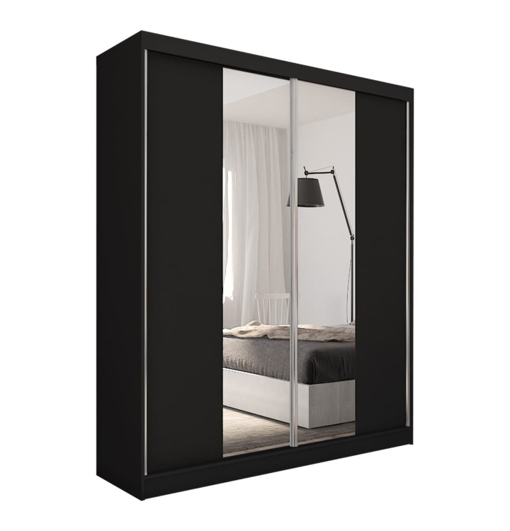 szafa LIZA czarna z frontem czarna i lustrem na białym tle.jpg