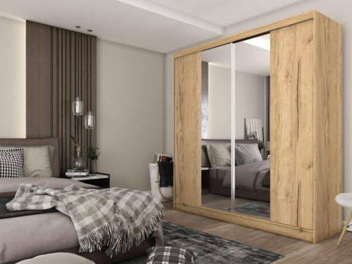 Aranżacja szafy przesuwnej z lustrem LIZA 200 w kolorze dąb artisan.jpg