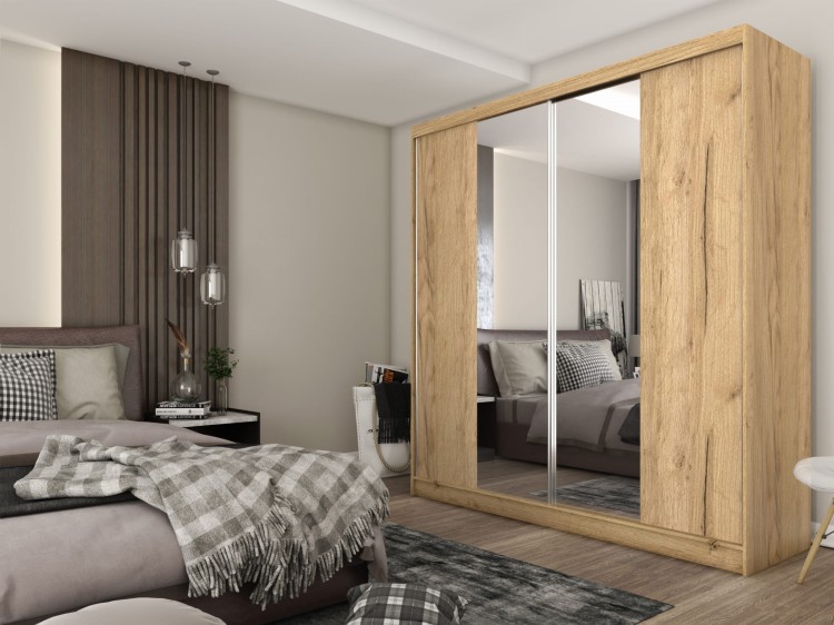 Aranżacja szafy przesuwnej z lustrem LIZA 200 w kolorze dąb artisan.jpg