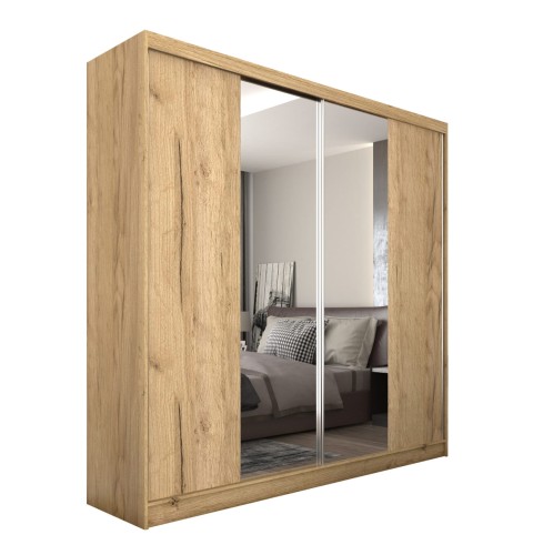 Stylowa szafa przesuwna z lustrem LIZA 200 w kolorze dąb artisan na białym tle.jpg