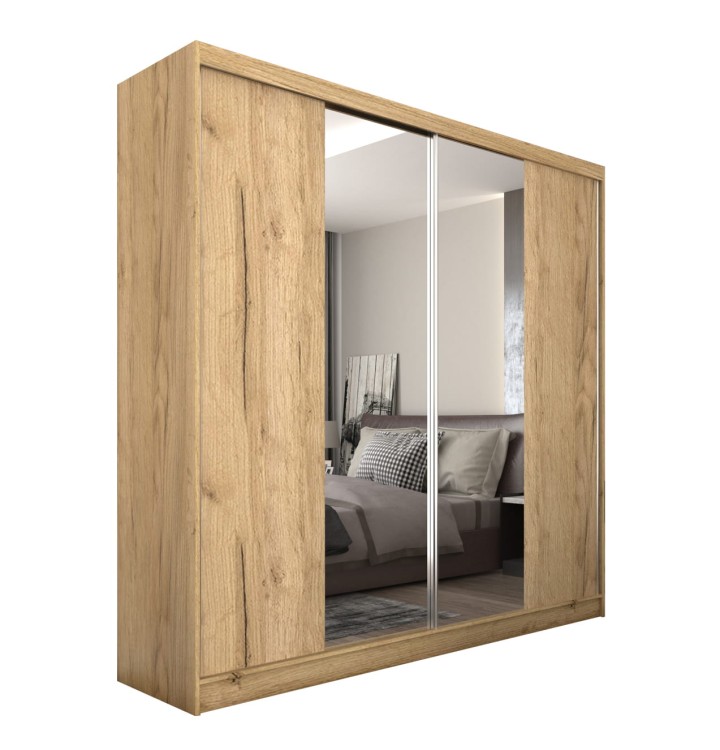 Stylowa szafa przesuwna z lustrem LIZA 200 w kolorze dąb artisan na białym tle.jpg