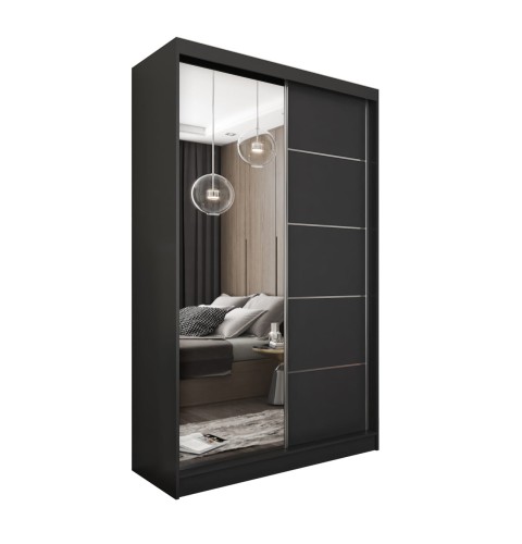 MARINA 150 - Czarna Szafa z Drzwiami Przesuwnymi i Lustrem na białym tle.jpg