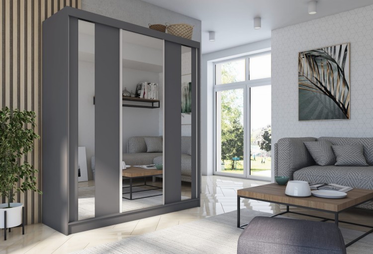 Szafa przesuwna z lustrem GAJA 180 w kolorze grafit aranżacja.jpg