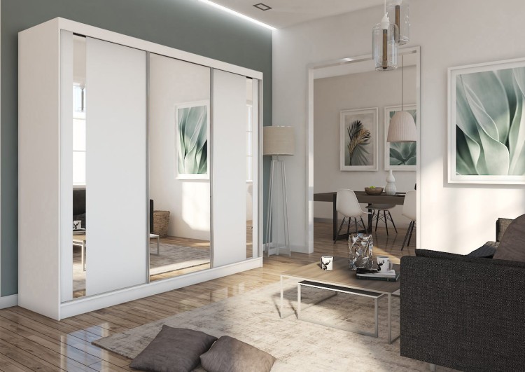 Szafa przesuwna z lustrem GAJA w kolorze białym aranżacja