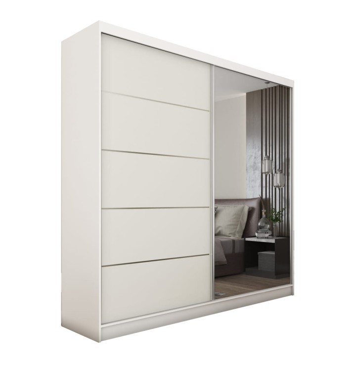 Biała szafa przesuwna MARINA 200 z dużym lustrem i szprosami na białym tle.jpg