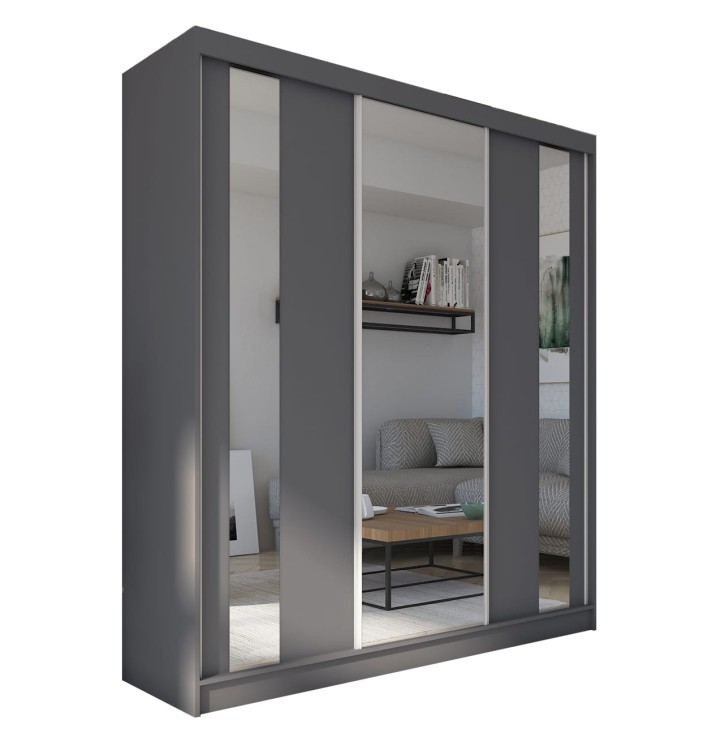 Szafa przesuwna z lustrem GAJA 180 w kolorze grafit na białym tle.jpg