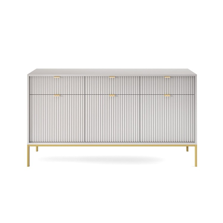 szara komoda z szufladami AVO na złotym metalowym stelażu widok z przodu.jpg