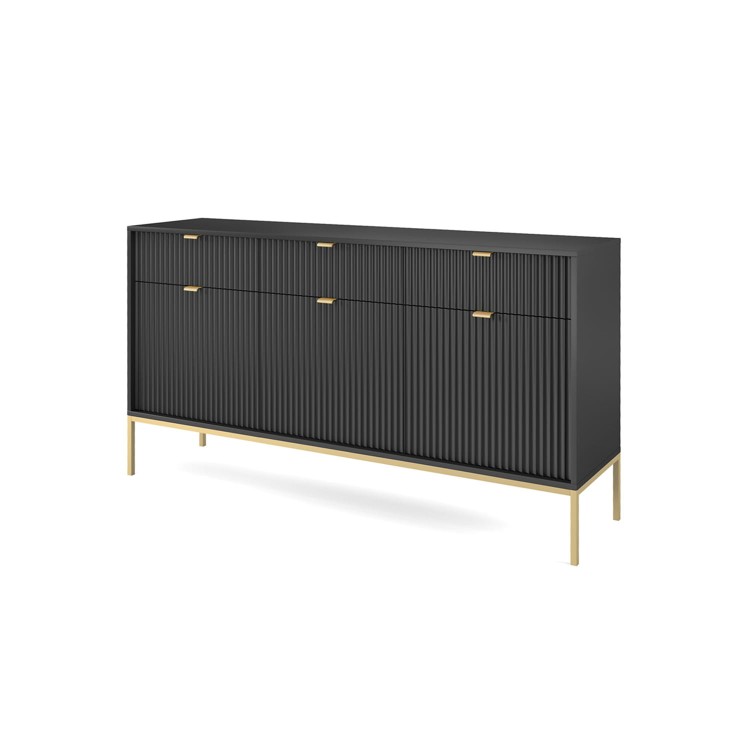 komoda z szufladami AVO w kolorze czarnym na złotym metalowym stelażu.jpg