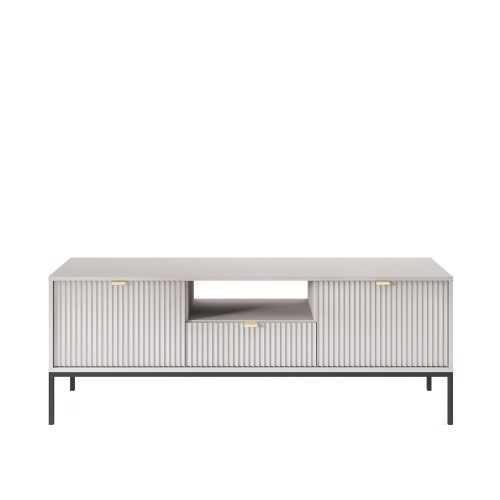 szara szafka RTV AVO na czarnym metalowym stelażu ujęcie przodem.jpg