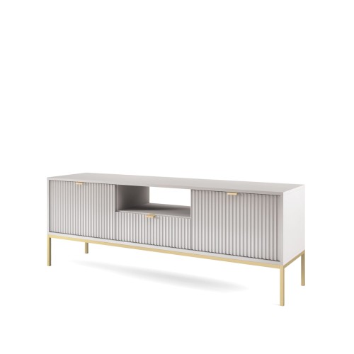 szara szafka RTV AVO na złotym metalowym stelażu.jpg