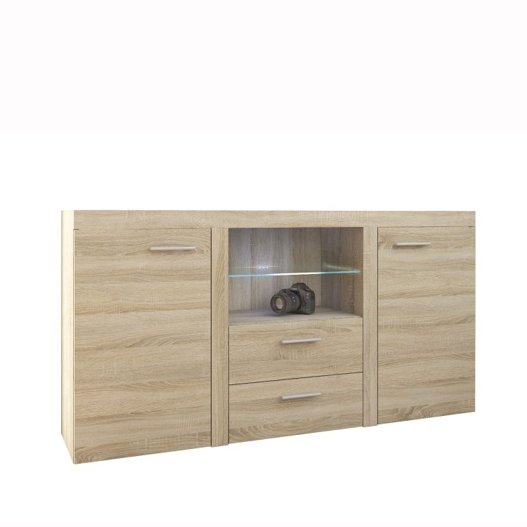 Komoda do salonu BRUMA 156 cm w kolorze sonoma na białym tle.jpg