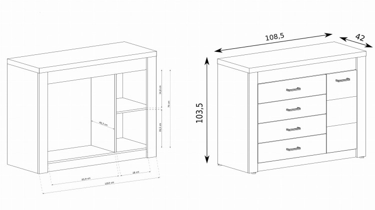 Komoda niska z szufladami INDIANA wymiary techniczne.jpg