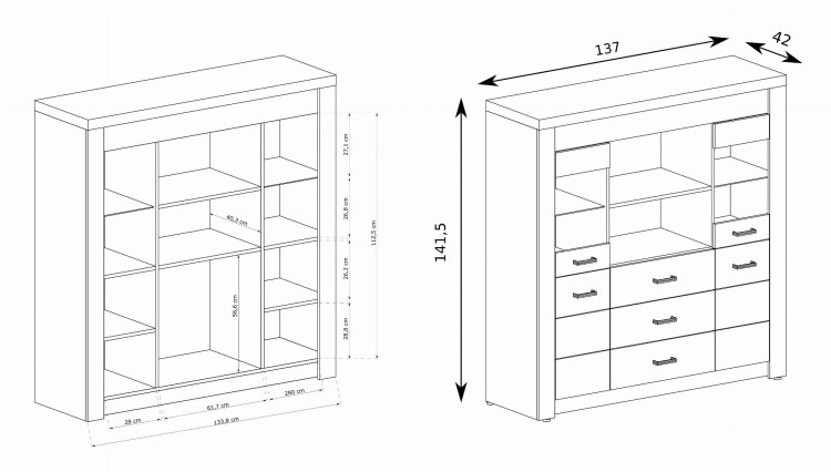 Komoda wysoka z szufladami INDIANA wymiary techniczne .jpg