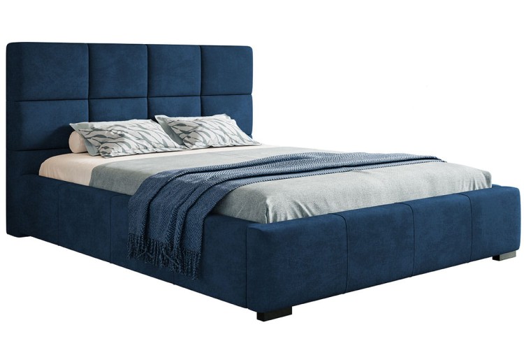 Nowoczesne łózko Bedi 7 z kwadratowymi przeszyciami w tkaninie Kronos 9 na białym tle