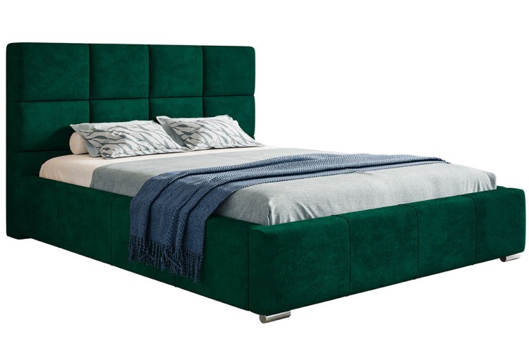 Nowoczesne łózko Bedi 7 z kwadratowymi przeszyciami w tkaninie Kronos 19 na białym tle