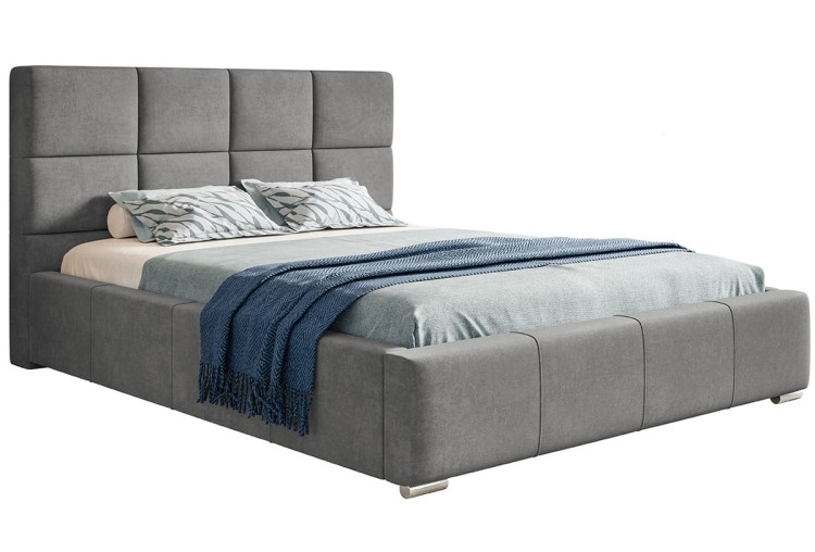 Nowoczesne łózko Bedi 7 z kwadratowymi przeszyciami w tkaninie Jasmine 90 na białym tle