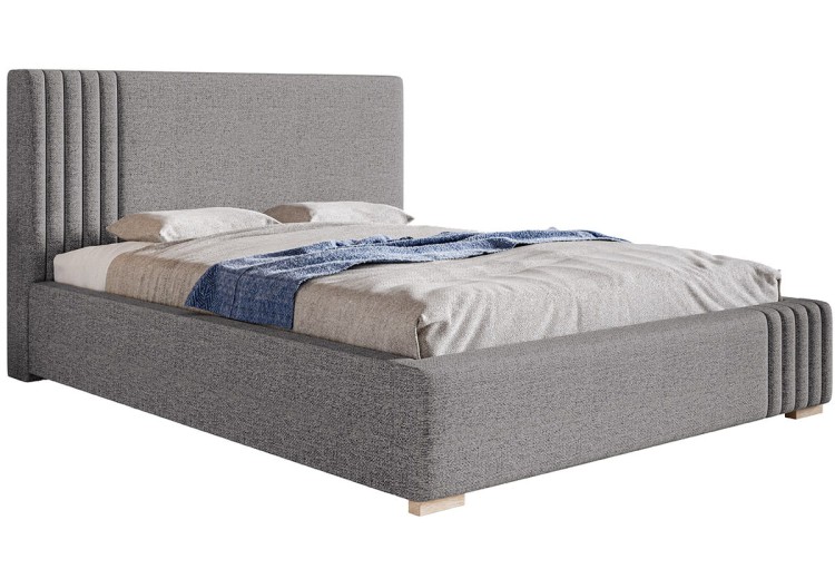 Łózko Bedi 13 z przeszywanym zagłówkiem po jednej stronie w tkaninie Malmo 90 na białym tle