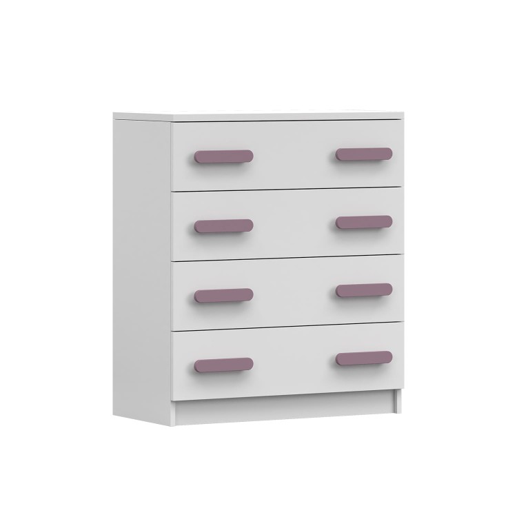 komoda z czterema szufladami ZUCH biała z wrzosowymi drewnianymi uchwytami.jpg