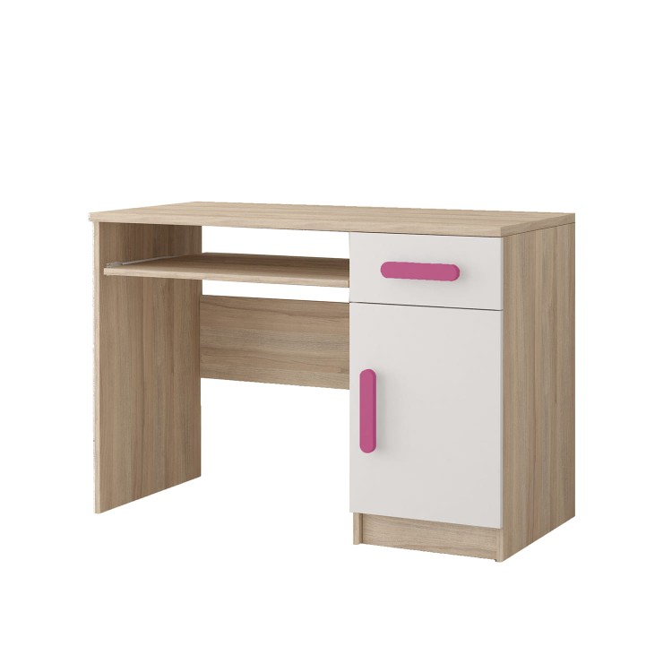 biurko do nauki ZUCH białe-dąb sonoma z różowymi uchwytami.jpg