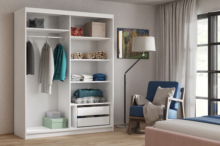 Szafa przesuwna z lustrem HANIA w kolorze białym opcja szuflada wnętrze.jpg